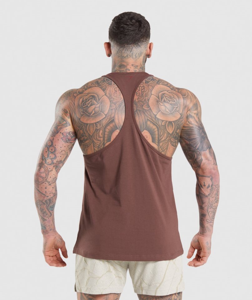 Men's Gymshark Power Stringer Tanks Brown | NZ 7WPKBH